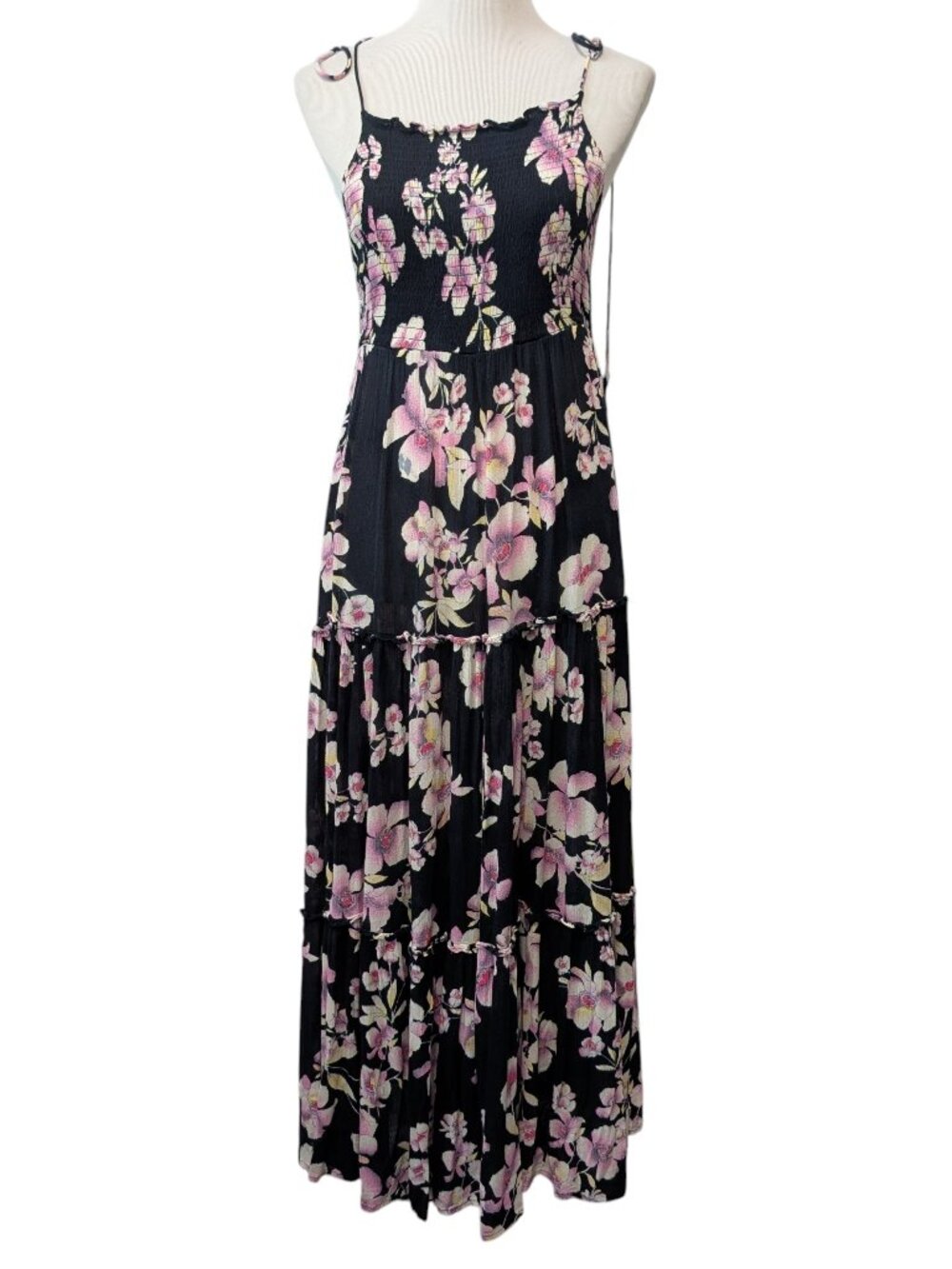 Intimately Free People Womens Sz XS Garden Party Black Pink Floral Sundress Flaw